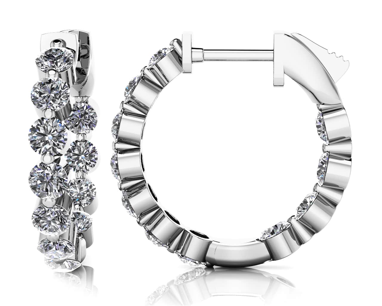 Shared Prong Diamond Hoop Earrings Extra Small Lab-Grown Diamond  with 1.89 ct.(finished) 2.8mm