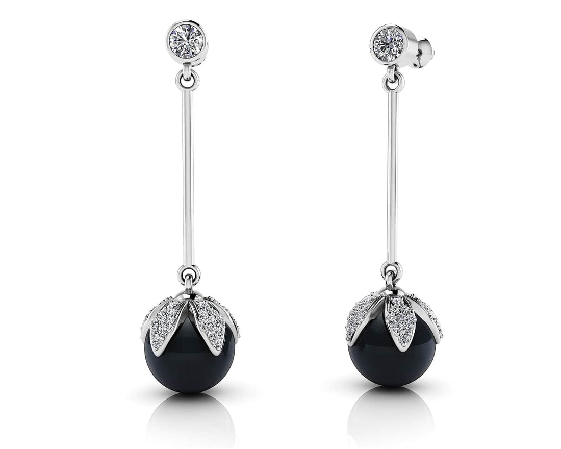 Midnight Black Pearl Drop Earrings Lab-Grown Diamond  with 0.72 ct.(finished) 1mm, 1.2mm, 3mm
