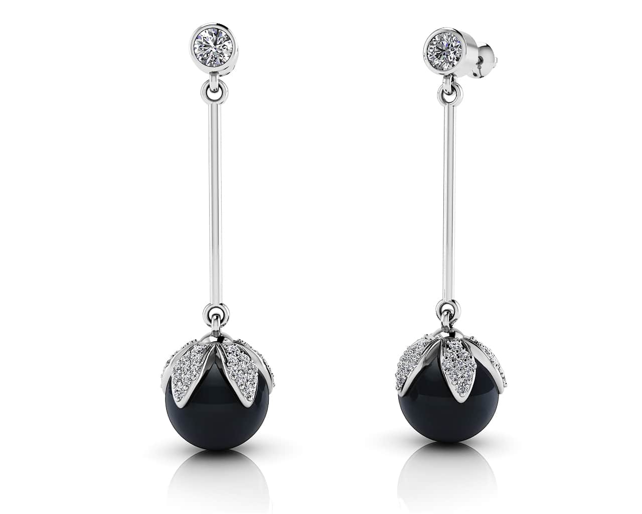 Midnight Black Pearl Drop Earrings Lab-Grown Diamond  with 0.72 ct.(finished) 1mm, 1.2mm, 3mm