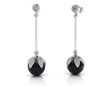 Midnight Black Pearl Drop Earrings Lab-Grown Diamond  with 0.72 ct.(finished) 1mm, 1.2mm, 3mm