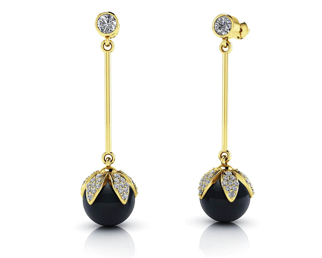 Midnight Black Pearl Drop Earrings Lab-Grown Diamond  with 0.72 ct.(finished) 1mm, 1.2mm, 3mm
