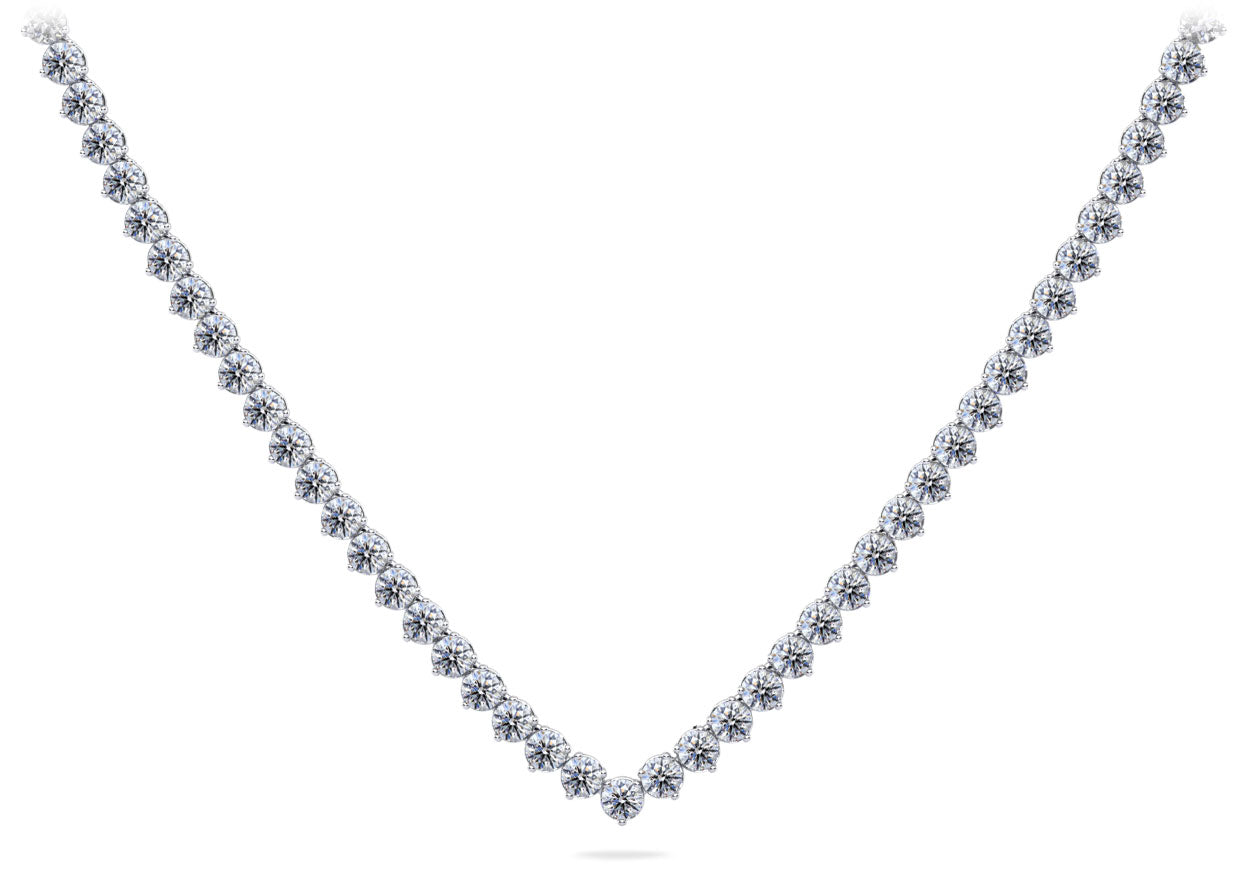 Timeless Three Prong Riviera V Neck Diamond Necklace Diamond  with 22.25 ct.(finished) 3.9mm