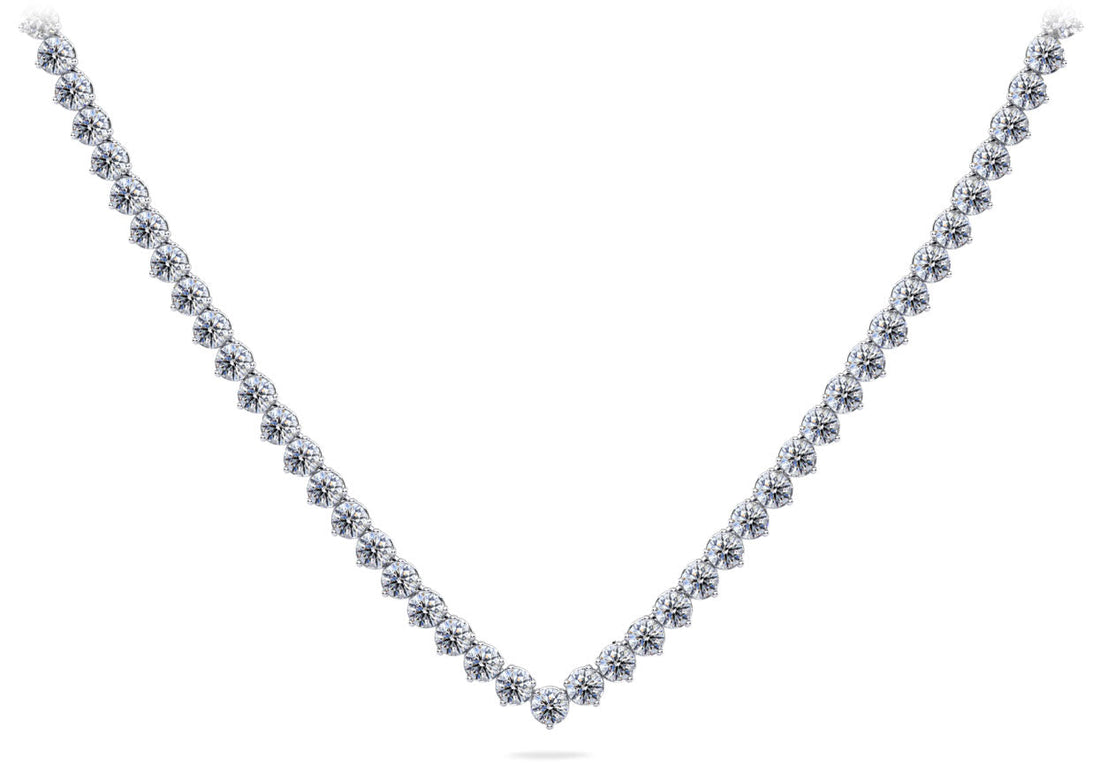 Timeless Three Prong Riviera V Neck Diamond Necklace Lab-Grown Diamond  with 6.93 ct.(finished) 2.2mm