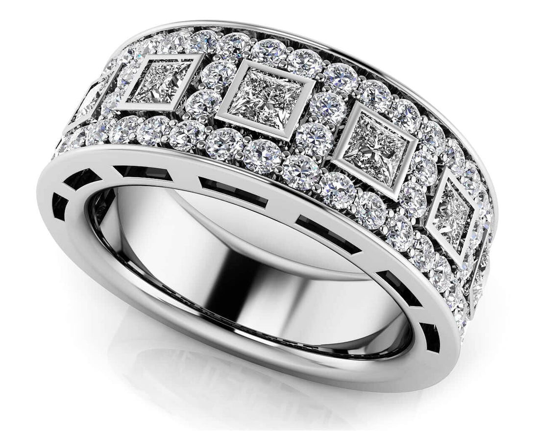 Princess Cut Four Row Diamond Ring Diamond  with 0.83 ct.(finished) 1.2mm, 2.0mm