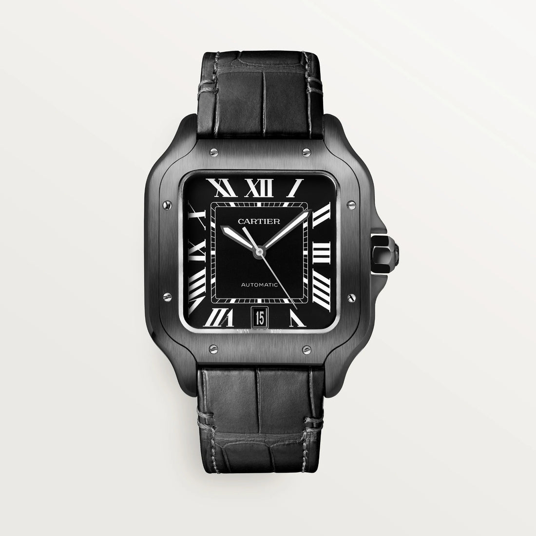 Cartier Santos Large ADLC - 39.8 mm Steel And ADLC Case - Black Dial - Bracelet - Rubber Strap - WSSA0039