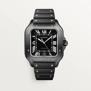 Cartier Santos Large ADLC - 39.8 mm Steel And ADLC Case - Black Dial - Bracelet - Rubber Strap - WSSA0039